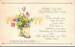 Vtg Hope Your Getting Better Get Well Greeting Bouquet Flower Religious Postcard