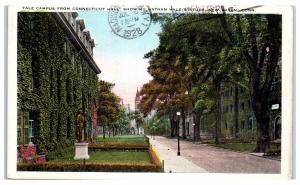 1928 Yale Campus, Nathan Hale Statue from Connecticut Hall New Haven CT Postcard