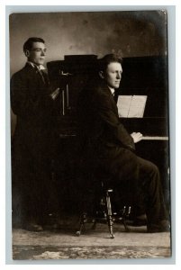 Vintage 1910 RPPC Postcard - Two Musicians Piano Player & Singer