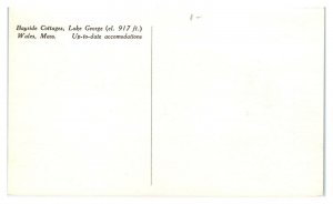 Bayside Cottages, Lake George, Wales, MA Postcard *5Q21