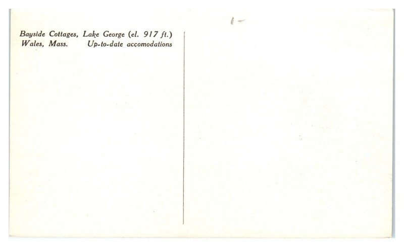 Bayside Cottages, Lake George, Wales, MA Postcard *5Q21