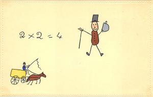 Horse & Wagon Stick People 2 x 2 = 4 OPF Publisher, Postcard