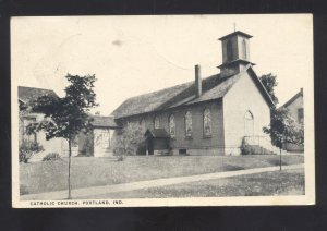 PORTLAND INDIANA CATHOLIC CHURCH BUILDING VINTAGE POSTCARD 1914