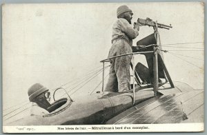 FRENCH WWI ERA MACHINE GUNNER on AIRCRAFT 1915 ANTIQUE POSTCARD