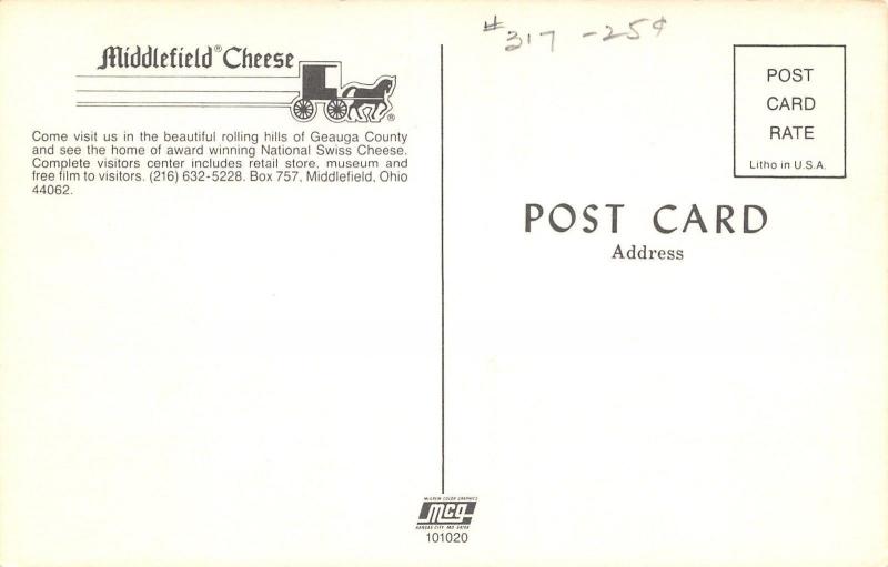 Middlefield Ohio~Middlefield Cheese Of Geauga County~1960 Postcard