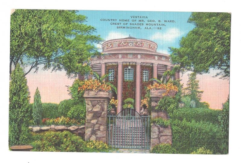 Birmingham AL Vestavia Home of Geo Ward Temple of Vesta Vintage Linen Postcard