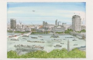 London National Theatre Embankment Festival Hall Painting Postcard