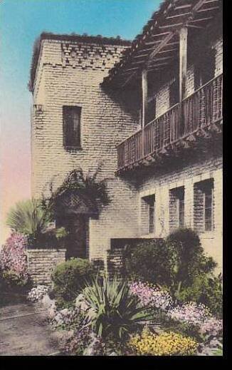 California Monterey Mission Inn Patio Showing New Wing Handcolored Albertype