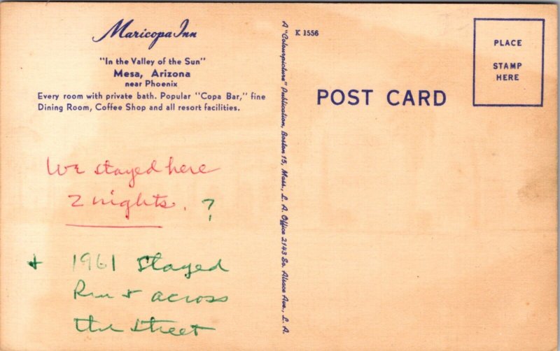 Linen Postcard Maricopa Inn in Mesa, Arizona