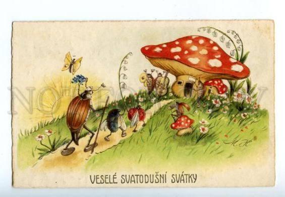 150249 Amanita MUSHROOM May Beetle CELLO Ladybird vintage PC