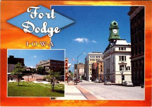 Fort Dodge, IA Iowa  DOWNTOWN STREET SCENE & CITY PARK  Webster Co  4X6 Postcard