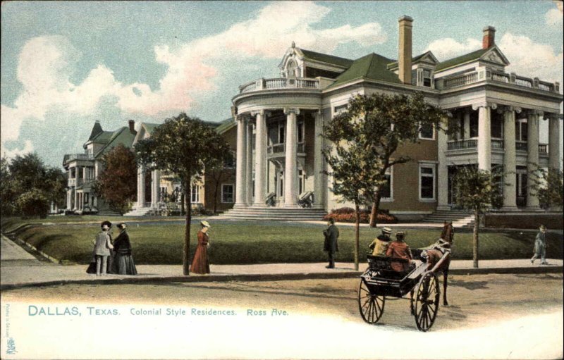 Dallas Texas TX Ross Ave Colonial Mansion c1905 Tuck Postcard