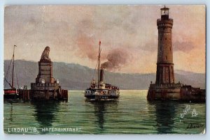 Bavaria Germany Postcard Lindau Harbor Entrance 1912 Posted Oilette Tuck Art