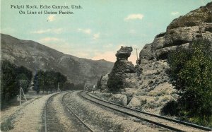 Postcard Utah Echo Canyon Pulpit Rock Union Pacific Railway Barkalow 23-7411