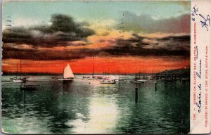 USA Sunset On Elliott Bay Seattle Washington Vintage Postcard 09.98