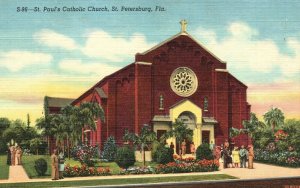 Vintage Postcard 1930's St. Paul's Catholic Church St. Petersburg FL Florida