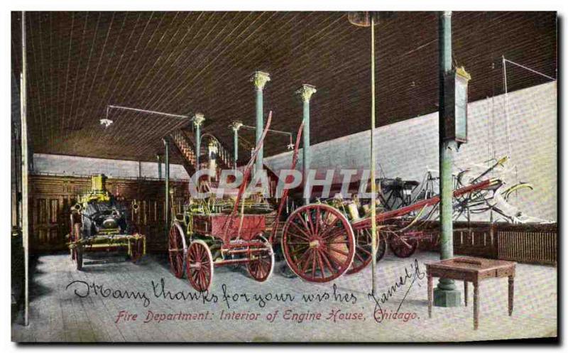 Old Postcard Firefighters Fire department interior of engine house Chicago