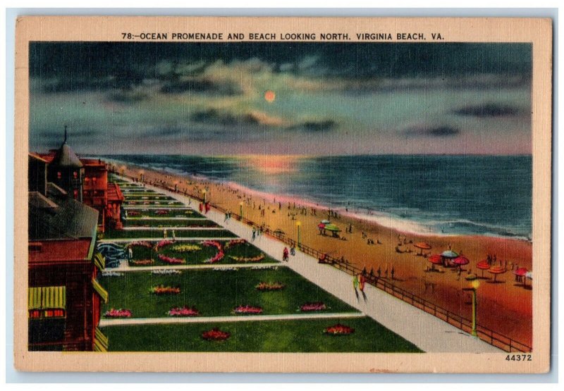 1947 Ocean Promenade and Beach Looking North Virginia Beach VA Postcard