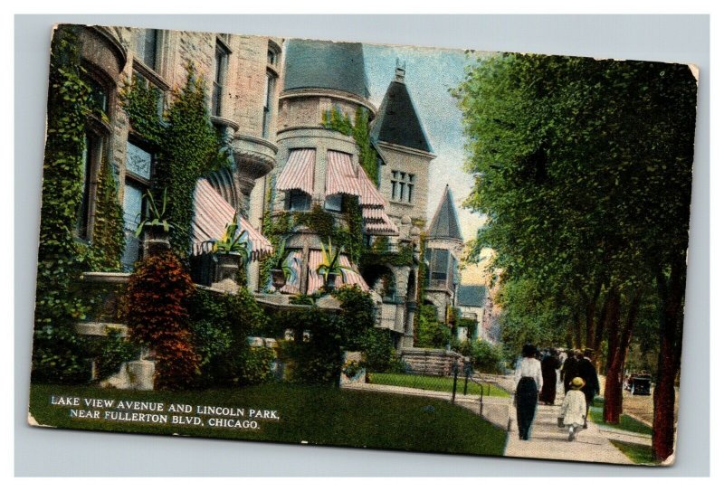 Vintage 1919 Postcard Homes on Lake View Avenue Lincoln Park Chicago Illinois