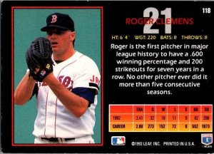 1993 Triple Play Baseball Card Roger Clemens Boston Red Sox sk2312