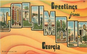 Georgia Columbus Large Letters Multi View White Teich linen Postcard 22-3043