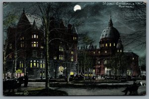 Postcard Montreal Quebec c1905 St. James Cathedral & YMCA Night View