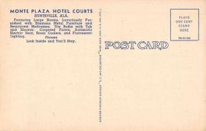 Huntsville Alabama Monte Plaza Hotel Courts Linen Antique Postcard J56046