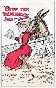 Scottish Lady Being Caressed By Donkey Jock Old Comic Postcard