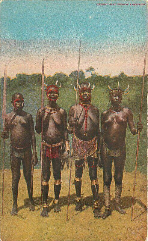 African Native Women Hunters Kill Hippo C-1910 Postcard 5921