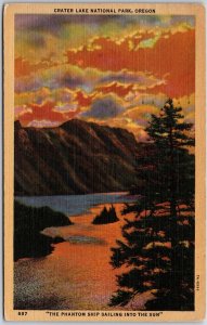 Oregon OR, 1953 Phantom Ship Sailing, Crater Lake National Park, Postcard