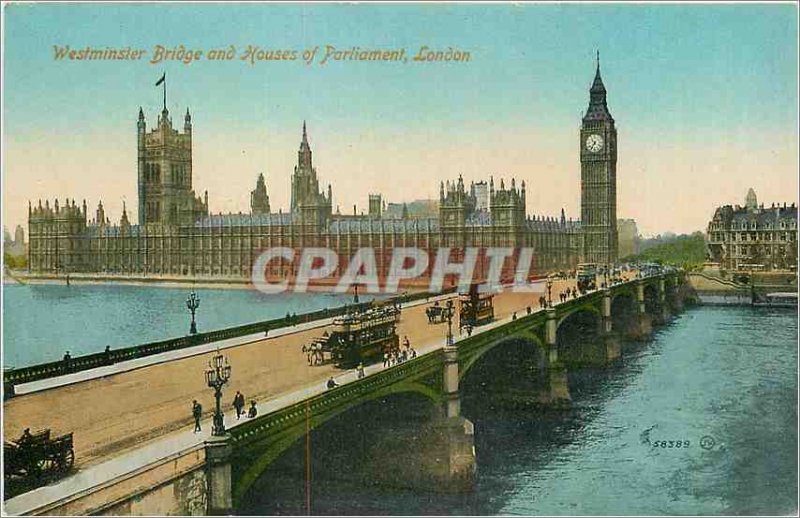 Old London Postcard Westminster Bridge and Houses of Parliament