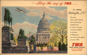 Washington DC Trans World Airlines Linen Advertising Ad Vintage Postcard