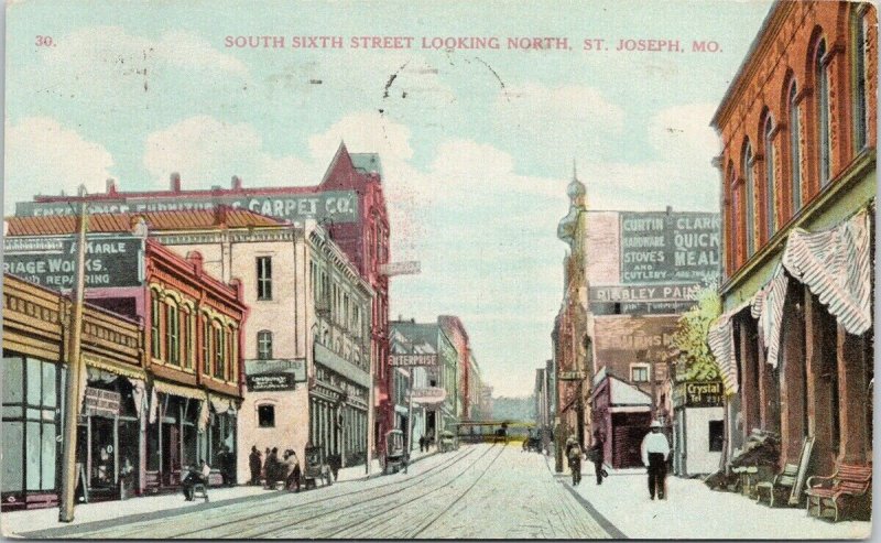 St. Joseph MO South Sixth Street c1909 Postcard F34