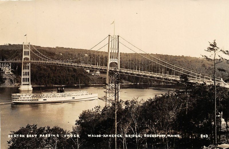 H92/ Bucksport Maine RPPC Postcard c10 Boston Boat Waldo-Hancock Bridge66 