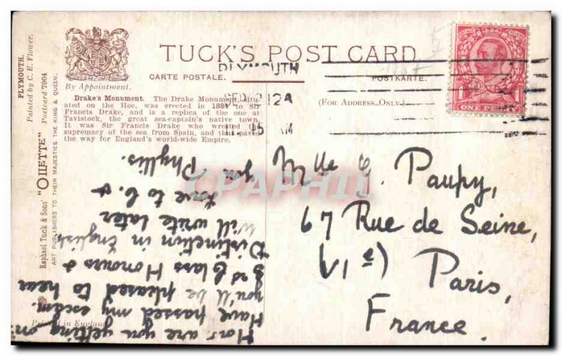 Postcard Old Drake Monument plymouth