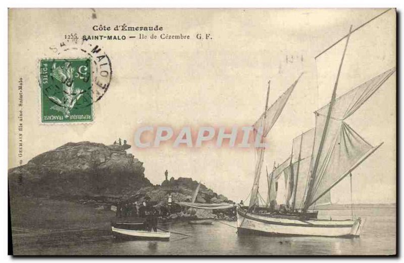 Old Postcard Saint Malo Island Boat Cezembre