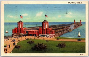 1939 Navy Pier Chicago Illinois IL Boardwalk & Boats In Distance Posted Postcard