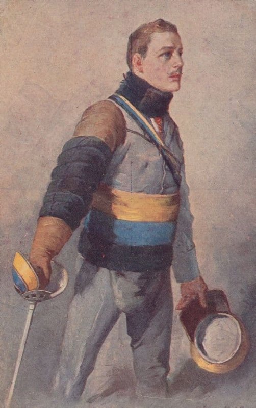 Fencing German Antique Bright Coloured Sword Old Postcard