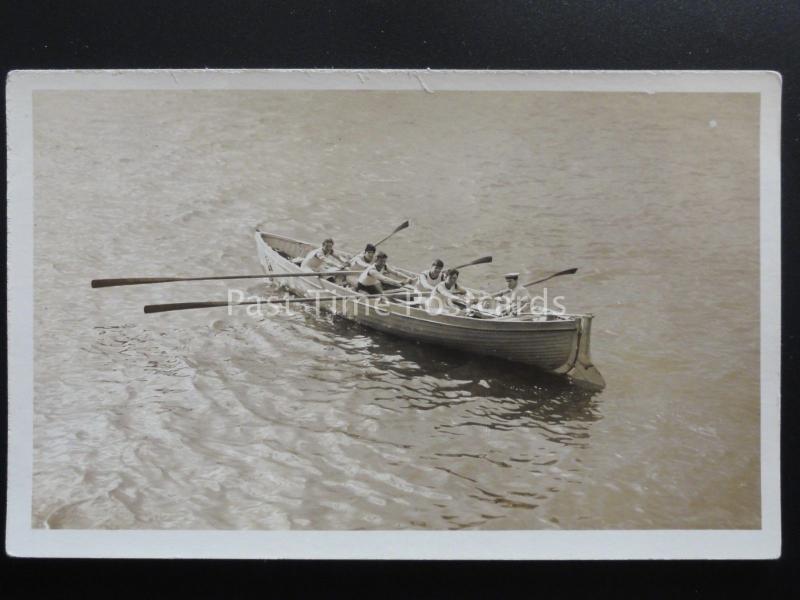 Naval Royal Navy 6 MAN ROWING CREW from unknown ship - Old RP Postcard