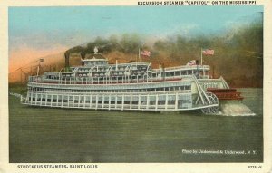 Streckfus Excursion Steamer “Capitol” on the Mississippi Vintage Postcard