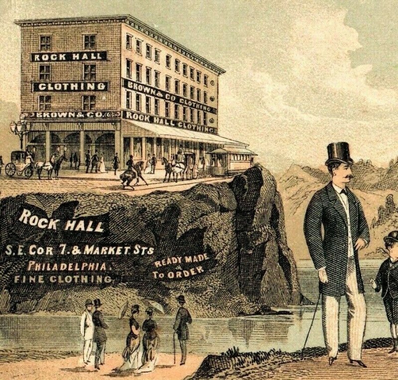 1870's Rock Hall Clothing Building Lake Rocks People Shopping P168