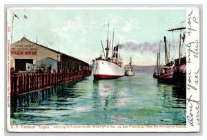 US Transport Ship Logan Folsom Street Wharf San Francisco CA UDB Postcard W4