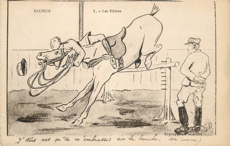 French army military humor comic caricature military soldier horse obstacle