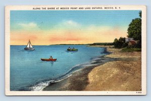 Shoreline Beach View Boats Lake Ontario Mexico New York NY Linen Postcard N15