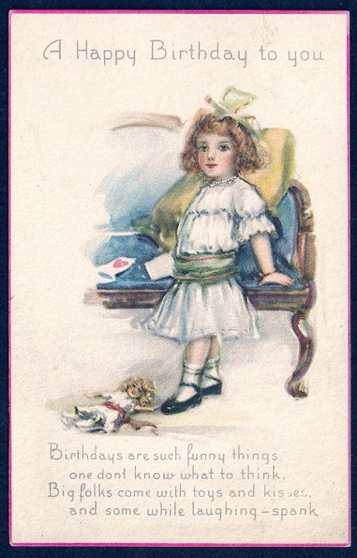 Happy Birthday to You Pretty Girl & her Doll used c1916