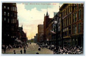 c1910's Monroe Street Cars Building Grand Rapids Michigan MI Antique Postcard