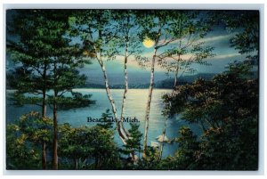 1955 Moonlight Night Trees Nature Scene Bear Lake Michigan MI Vintage Postcard