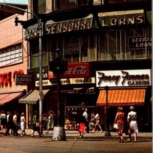 Wilkes-Barre, Pennsylvania Main Business District Postcard - Coca Cola Sign