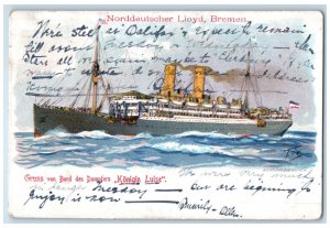 1906 Greetings from Steamer Konigin Luise Norddeutscher Lloyd Bremen Postcard