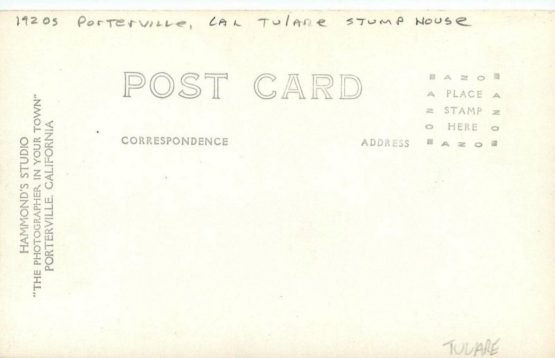 Postcard 1920s California Porterville Tulare Stump House Camp Grounds CA24-3082